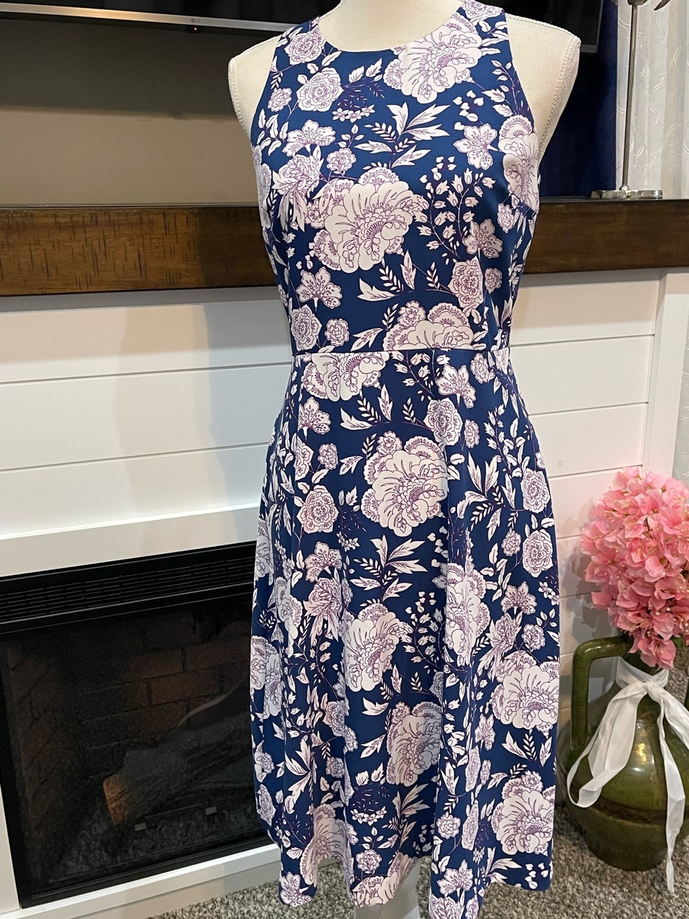 Banana Republic Navy Floral Sleeveless Dress